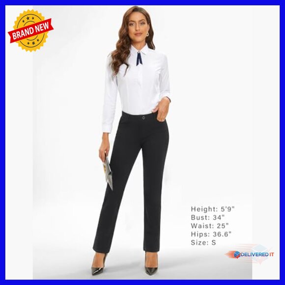 Straight Leg Stretch Dress Pants High Rise Work Professional - Picture 6 of 7